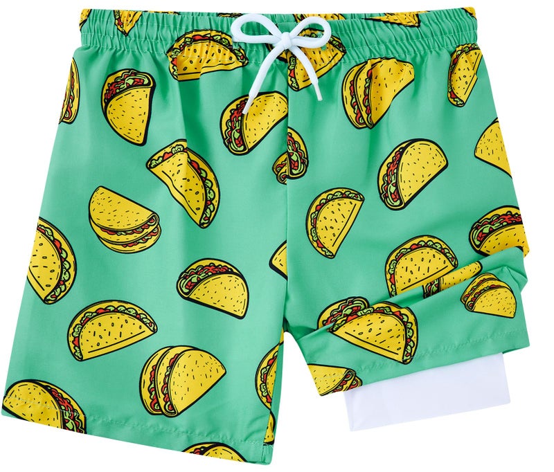 ZenGents Boys Swim Trunks Size 8 Quick Dry Swimsuit Shorts Swimming Trunks Bathing Suit 2 in 1 Beach Board Shorts Sports Taco Green - Image 1
