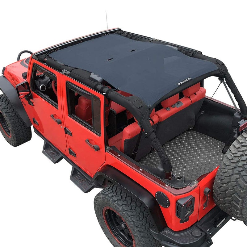 Shadeidea JK Sun Shade Top Compatible with Jeep Wrangler JKU Top Sunshade Soft Mesh Roof Cover 20072018 Wind Noise UV Blocker 10 Year Warranty 4 Door Steel Blue FrontRear 1 Piece