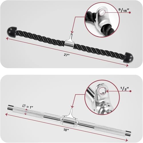 Yes4All Combo Double D Handle & Rubber V-Shape Bar, Multi Cable Machine Accessories, Tricep Press Down Cable Machine Attachment, LAT Pulldown Attachments for Home Gym Set - Image 2