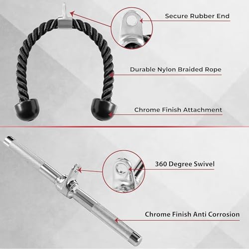 Yes4All Combo Double D Handle & Rubber V-Shape Bar, Multi Cable Machine Accessories, Tricep Press Down Cable Machine Attachment, LAT Pulldown Attachments for Home Gym Set - Image 3