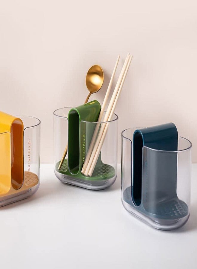 Jolfay Kitchen Utensil Holder Silverware Drain Caddy 2 Components Chopsticks Flatware Pot Countertop Cutlery Organizer for Home Kitchen Green - Image 3