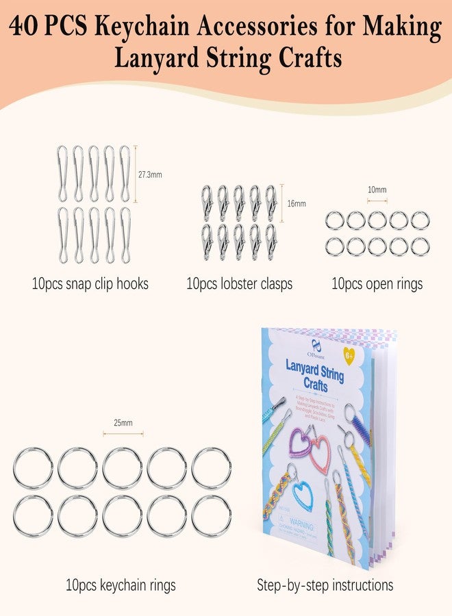 PP OPOUNT Plastic Lanyard String Kit, 15 Gimp String with 40 Keychain Accessories and Detailed Instructions, Boondoggle String for DIY Bracelets, Keychains and Lanyard(Solid/Glitter/Laser Color) - Image 3