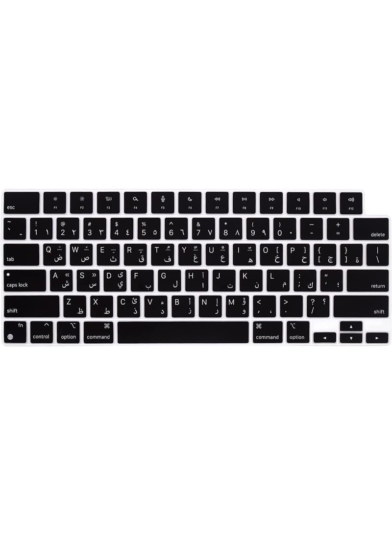 مافانز غطاء لوحة مفاتيح سيليكون بتصميم أمريكي عربي إنجليزي لجهاز MacBook Air 13.6/15.3" A2941/A2681، MacBook Pro 14" موديل A2442/A2779 M1 وMacBook Pro 16" موديل A2485/A2780 M1، باللون الأسود - Image 1