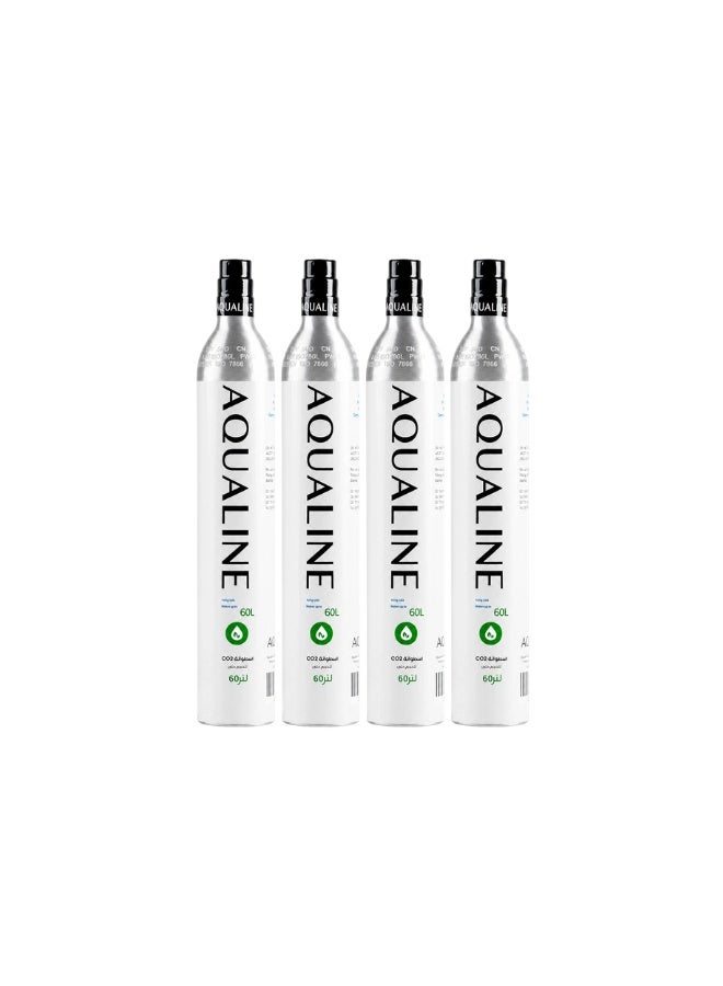 Aqualine Food-Grade CO₂ Cylinders │ 4 Pack │ 60L Each, Threaded Screw-In │ Compatible with Most Screw-In Soda Makers - Image 1