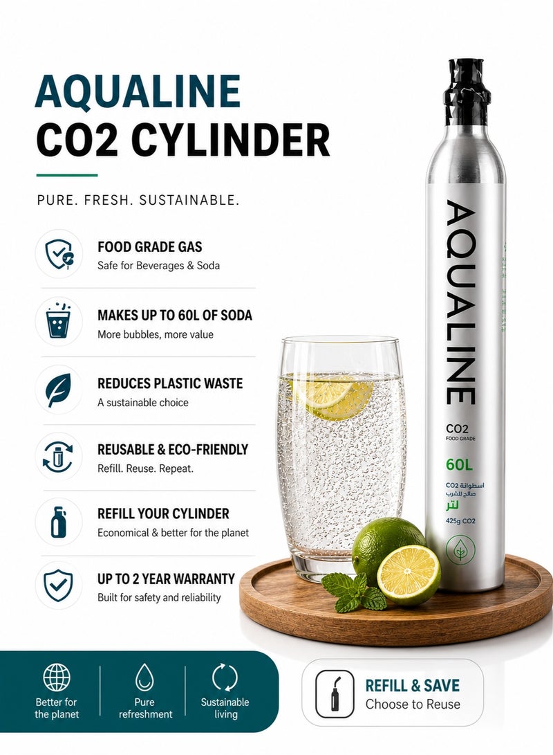 Aqualine Food-Grade CO₂ Cylinders │ 4 Pack │ 60L Each, Threaded Screw-In │ Compatible with Most Screw-In Soda Makers - Image 2