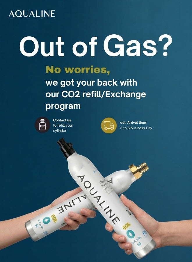 Aqualine Food-Grade CO₂ Cylinders │ 4 Pack │ 60L Each, Threaded Screw-In │ Compatible with Most Screw-In Soda Makers - Image 3