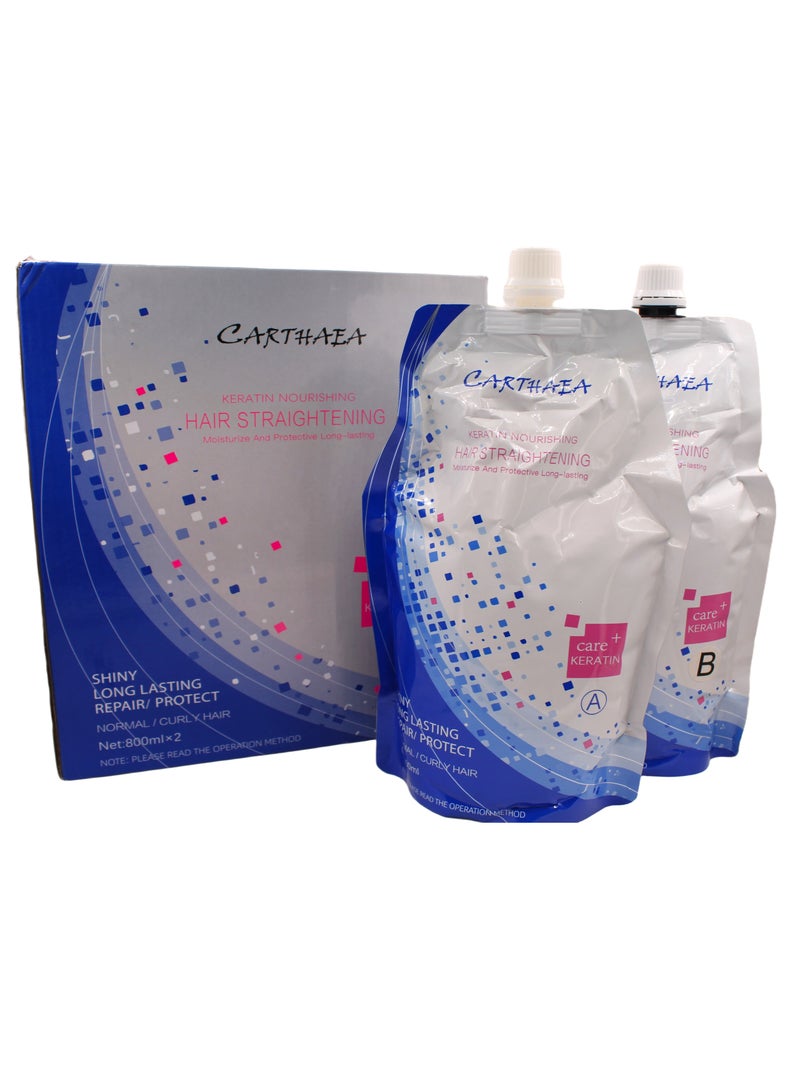 Carthaea Carthaea Professional Keratin Hair Straightening Treatment, Normal/Curly Hair, 800ml x 2, Long-Lasting Repair and Protect - Image 1