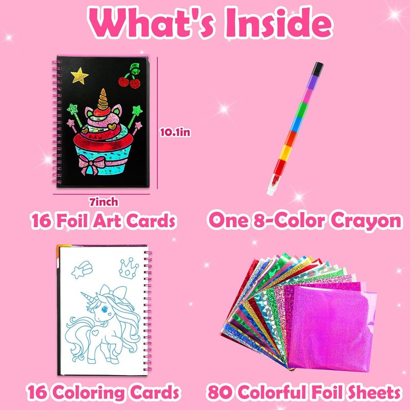 FUNNYB&G Foil Art Kit - Foil Crafts for Kids, Toys for Girls 4-10 Years Old, No Mess Travel Essentials, Kids Toys, Girls Gifts, Birthday Gift, Coloring Books for Kids - Image 5