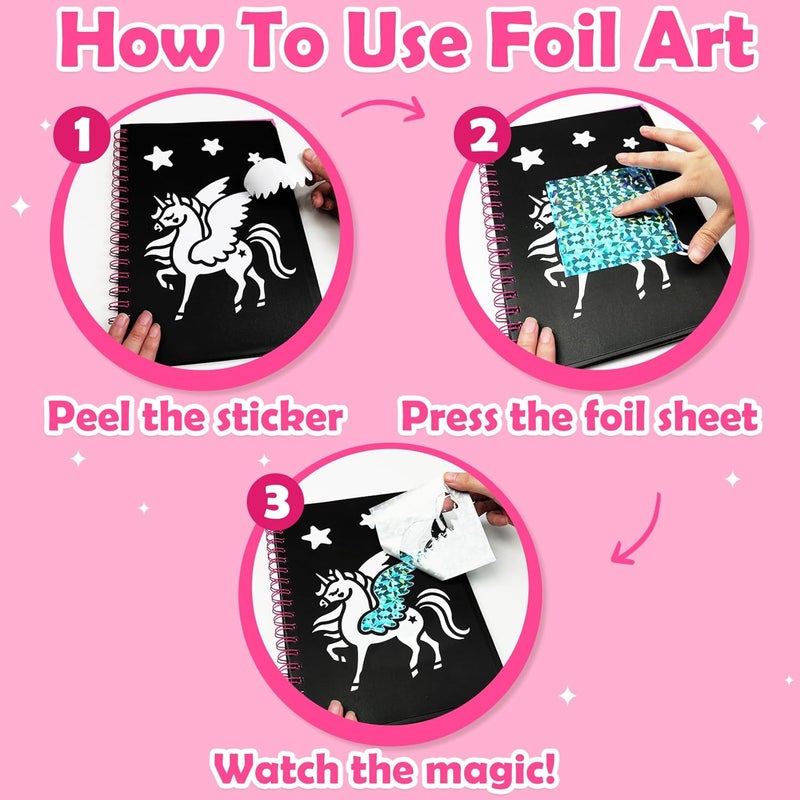 FUNNYB&G Foil Art Kit - Foil Crafts for Kids, Toys for Girls 4-10 Years Old, No Mess Travel Essentials, Kids Toys, Girls Gifts, Birthday Gift, Coloring Books for Kids - Image 4