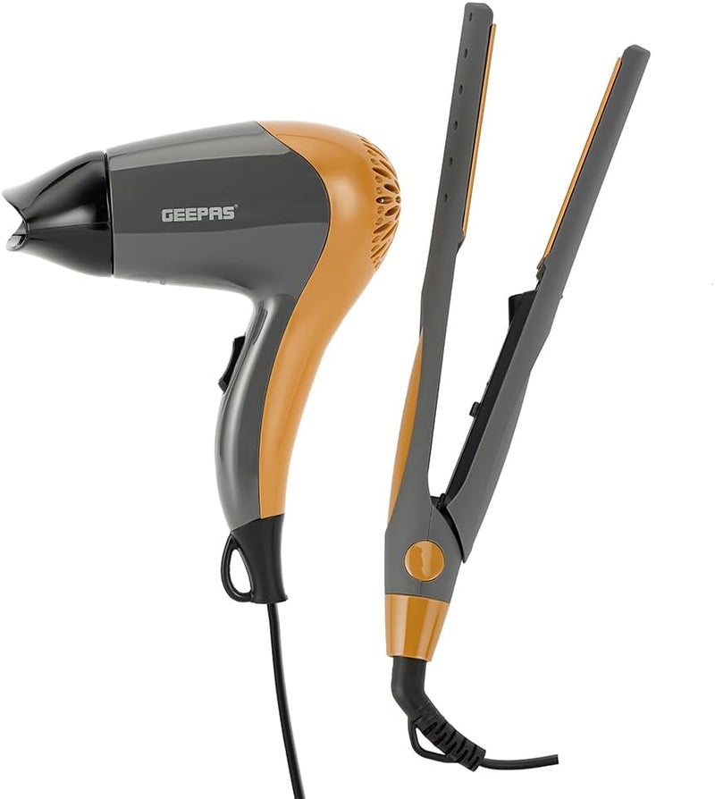 GEEPAS 2-in-1 Hair Styling Kit – Hair Dryer & Straightener, 1200W DC Motor, 2 Speed & Heat Settings, Ceramic Plates, PTC Heater, Concentrator, for Home & Salon Use, Black & Gold, 2-Year Warranty - Image 4