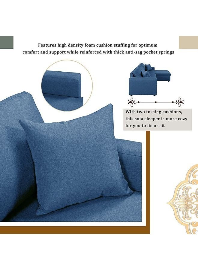 كستم ديكو أريكة سرير مع مساحة تخزين | أريكة سرير قماشية قابلة للتحويل إلى سرير لغرفة المعيشة وغرفة الضيوف | أريكة سرير زرقاء عصرية قابلة للسحب - Image 3