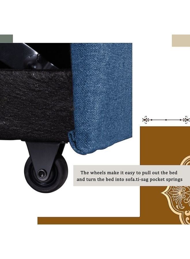 كستم ديكو أريكة سرير مع مساحة تخزين | أريكة سرير قماشية قابلة للتحويل إلى سرير لغرفة المعيشة وغرفة الضيوف | أريكة سرير زرقاء عصرية قابلة للسحب - Image 2