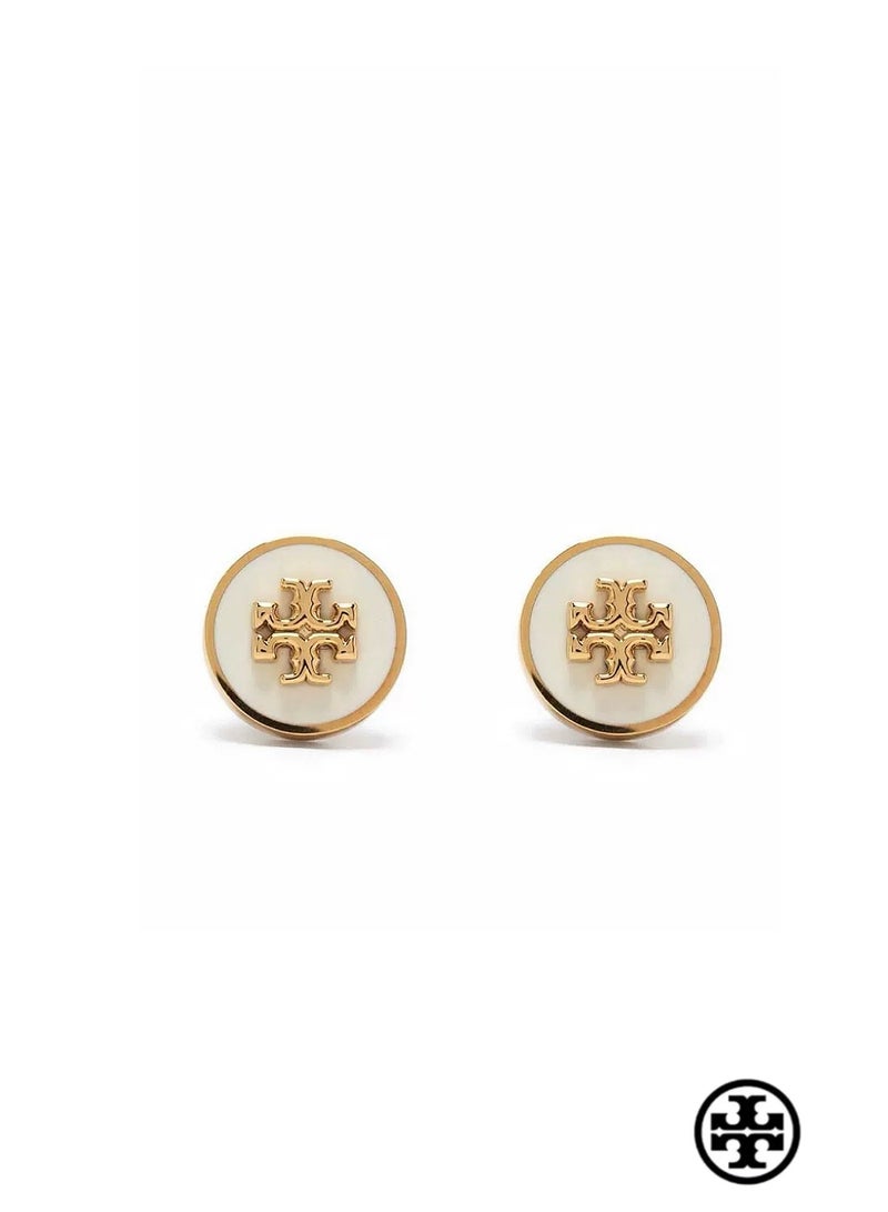 Burch TB enamel white round earrings - Image 1