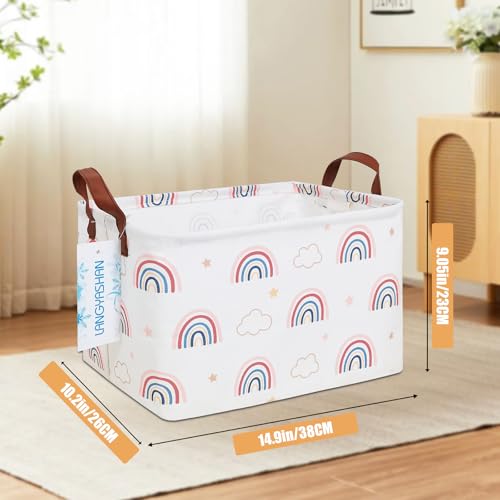 LANGYASHAN Rectangular Storage Bin Collapse Canvas Fabric Cartoon Storage Basket with Handles for Organizing Home Kitchen Boys and Girls Toys Office Closet Shelf BasketsRec Cloud Rainbow - Image 3