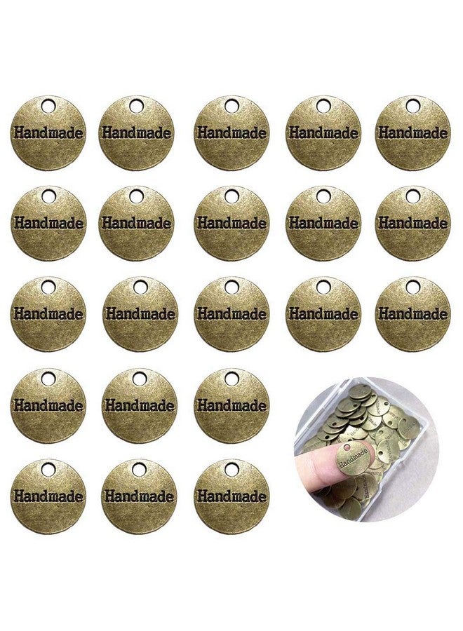Juland 60Pcs Handmade Metal Tags Alloy Hand Made Pendant Bead Charm Metal Label Tag Signs For Diy Jewelry Making Crafts Findings Gift 14Mm Round Bronze Tone - Image 1