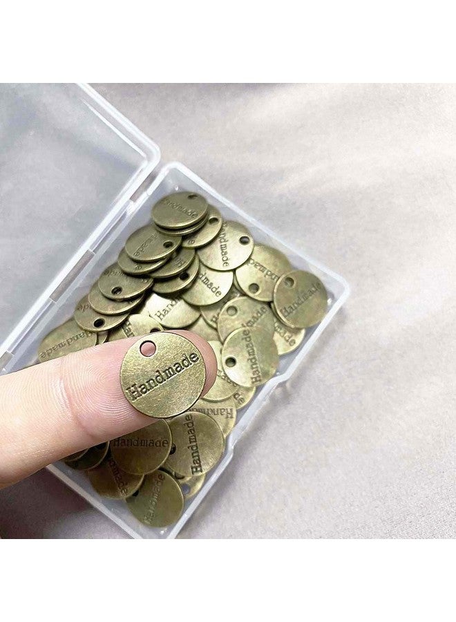 Juland 60Pcs Handmade Metal Tags Alloy Hand Made Pendant Bead Charm Metal Label Tag Signs For Diy Jewelry Making Crafts Findings Gift 14Mm Round Bronze Tone - Image 2