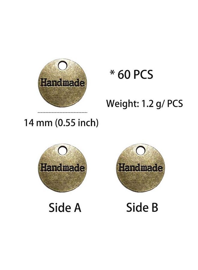Juland 60Pcs Handmade Metal Tags Alloy Hand Made Pendant Bead Charm Metal Label Tag Signs For Diy Jewelry Making Crafts Findings Gift 14Mm Round Bronze Tone - Image 5