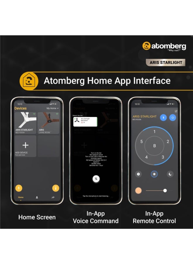 atomberg Aris Starlight BLDC Ceiling Fan 1200mm Best-in-class Air Delivery Smart IoT Remote Silent Operation LED Underlight | BEE 5star Rated | Free Installation | 5 Year Warranty (Marble White) - Image 3
