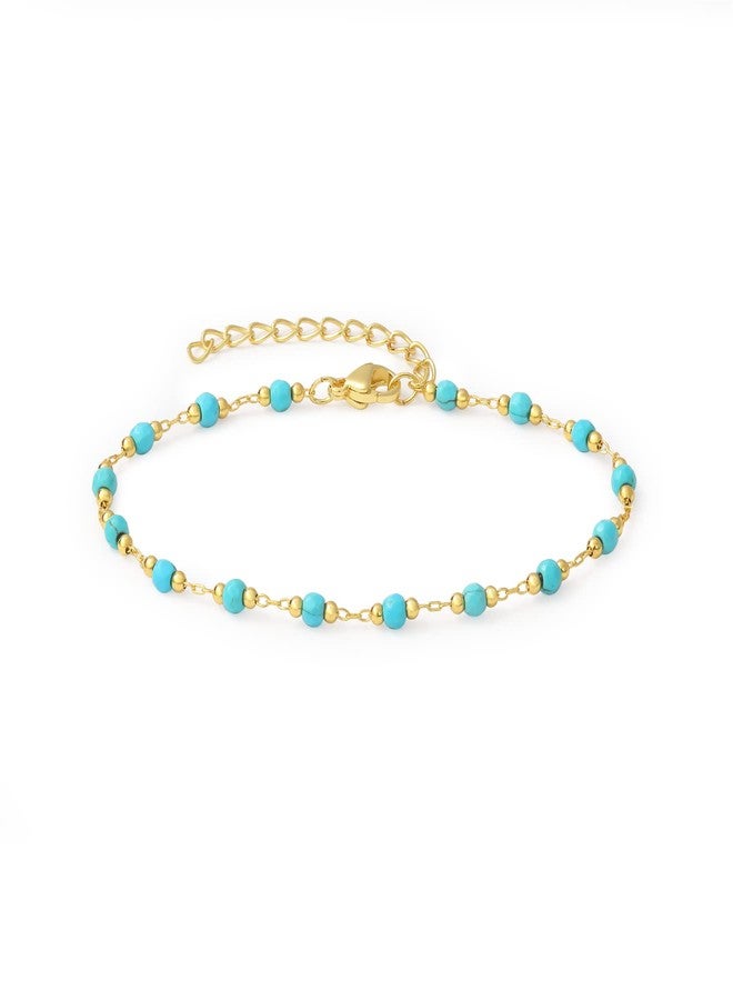DeScount Dainty Handmade Turquoise Bracelet,Gold Beaded Chain Bracelet,Faceted Turquoise Beads Boho Bracelets for Women,Summer Beach Bohemian Jewelry - Image 1