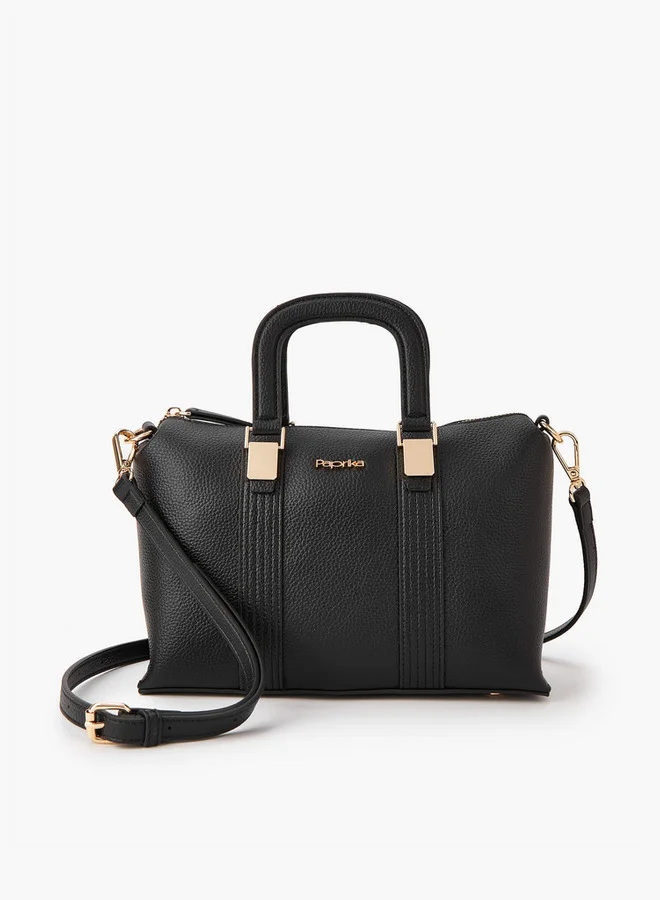 Textured Tote Bag with Detachable Strap and Zip Closure