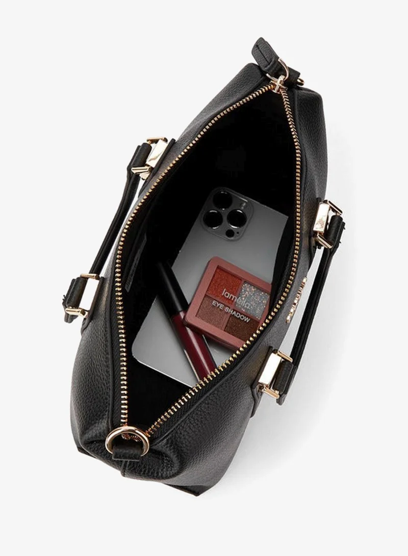 Paprika BLACK Textured Tote Bag with Detachable Strap and Zip Closure for Women | Best Price UAE