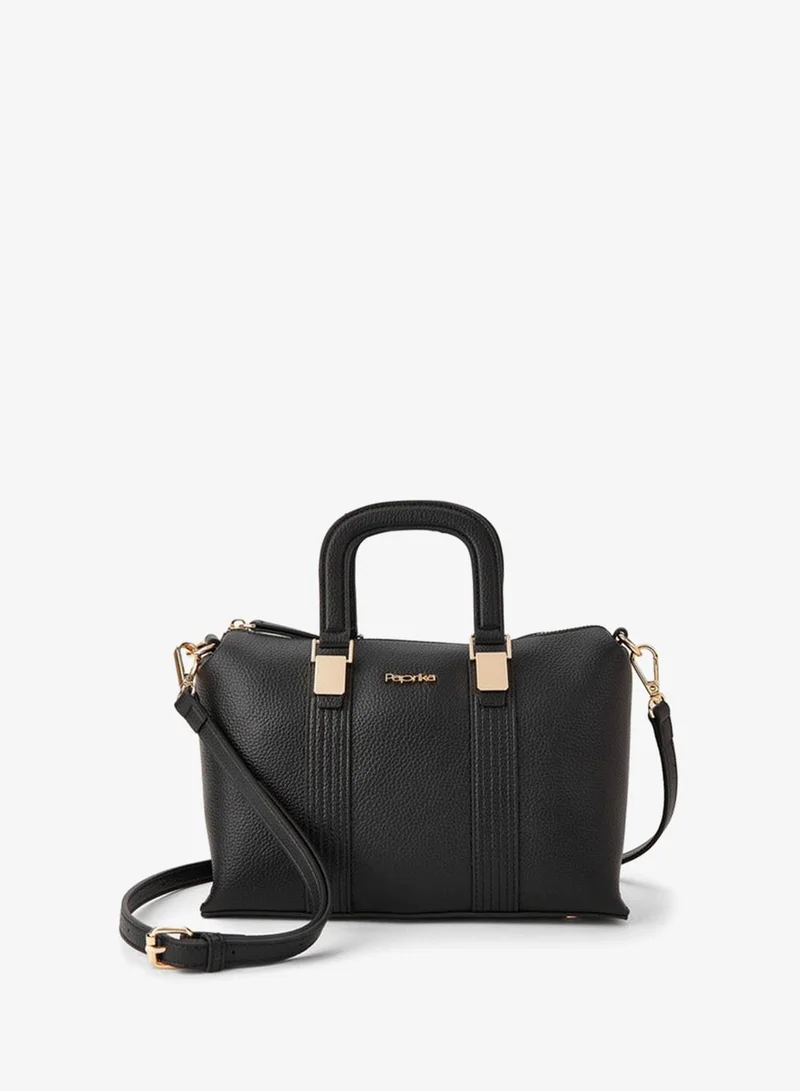 Paprika Textured Tote Bag with Detachable Strap and Zip Closure
