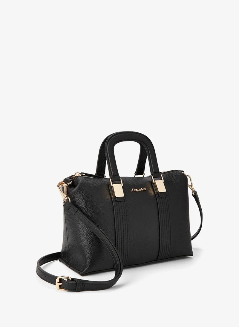 Paprika BLACK Textured Tote Bag with Detachable Strap and Zip Closure for Women | Best Price UAE