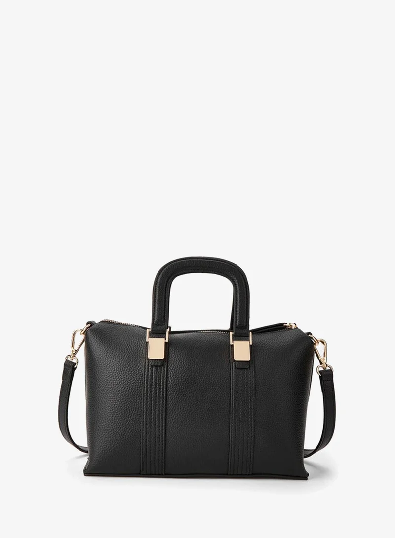 Paprika BLACK Textured Tote Bag with Detachable Strap and Zip Closure for Women | Best Price UAE
