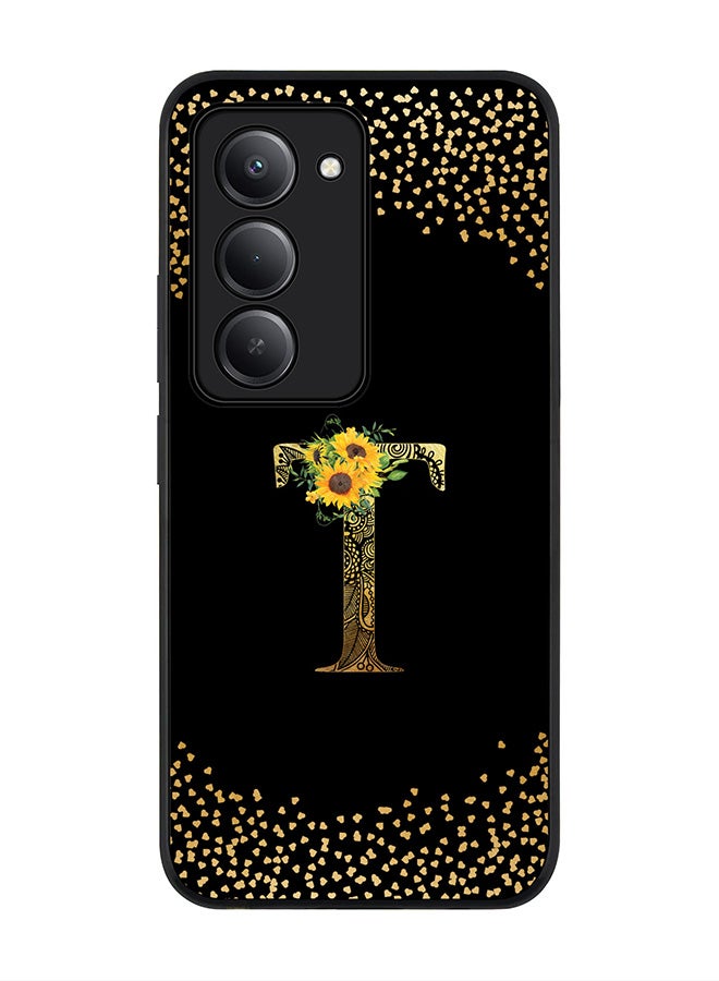 Stylizedd For Xiaomi Redmi 15 5G Case,Slim fit Camera Protection, Shockproof Thin Phone cover  - Custom Floral Monogram - T ( Black ) - Image 1