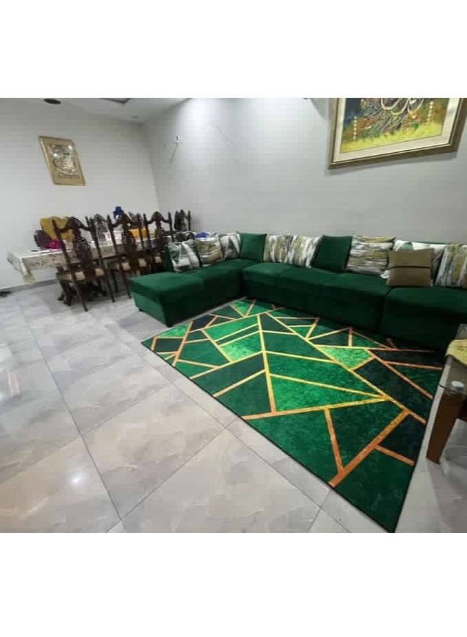 RIZARIES سجادة مركزية هندسية خضراء، قماش، مستطيلة  - Image 4