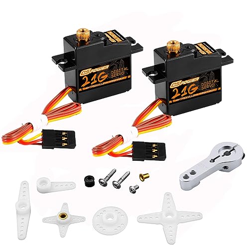 DSPOWER 2PCS 21G Mini Digital Servo Steering Gear Full Metal Gear Micro RC Servos Motor Kit with 25T Servo Horn for 118 116 114 RC Car Model Boat FixedWing Helicopter Airplane Robot Toy - Image 1