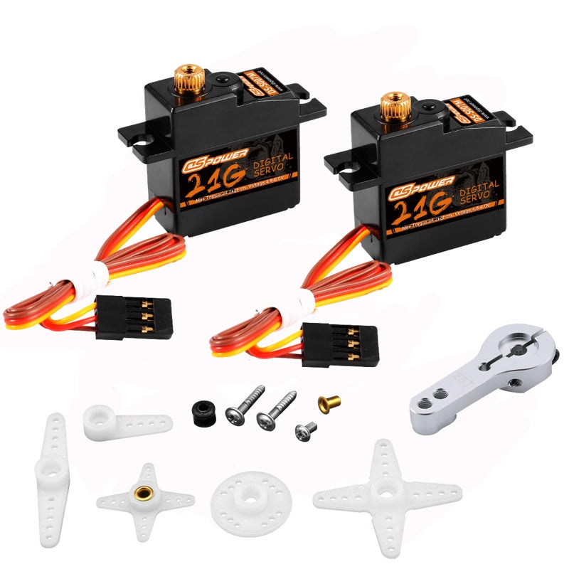 DSPOWER 2PCS 21G Mini Digital Servo Steering Gear Full Metal Gear Micro RC Servos Motor Kit with 25T Servo Horn for 118 116 114 RC Car Model Boat FixedWing Helicopter Airplane Robot Toy - Image 2