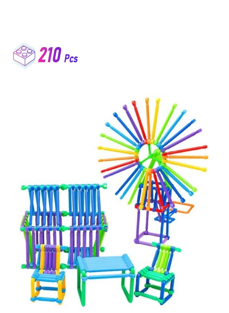 210-Piece Colorful Building Block Toys Set Durable Sturdy Portable，Great Toy for Both Boys and Girls - Image 1