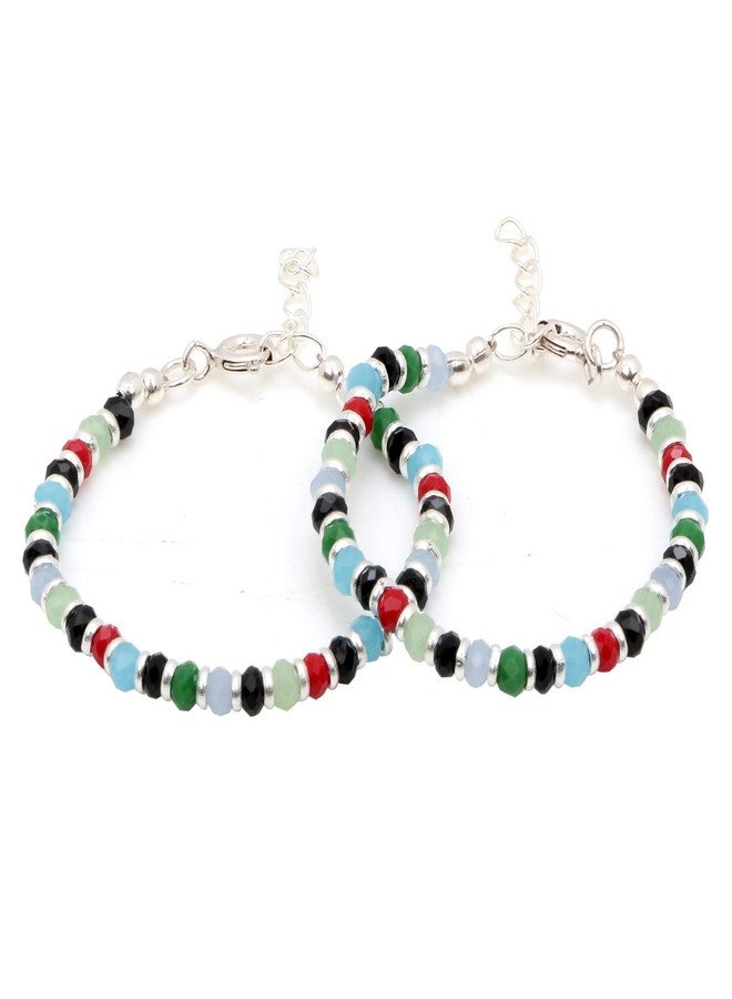 Osasbazaar سوار نازاريا من الفضة الخالصة من أوساس بازار للأطفال، مزين بخرز متعدد الألوان - 90%-92.5% نقاء، مختوم بعلامة BIS، لون فضي، عبوة من قطعتين - Image 1