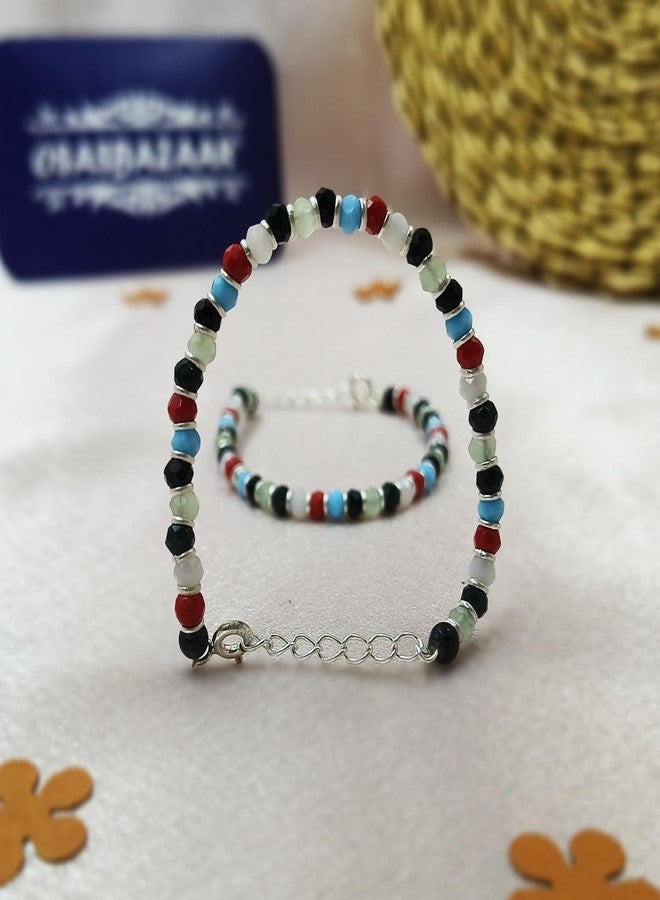 Osasbazaar سوار نازاريا من الفضة الخالصة من أوساس بازار للأطفال، مزين بخرز متعدد الألوان - 90%-92.5% نقاء، مختوم بعلامة BIS، لون فضي، عبوة من قطعتين - Image 3