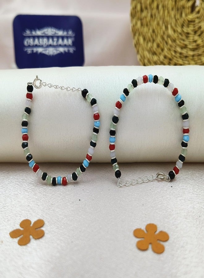 Osasbazaar سوار نازاريا من الفضة الخالصة من أوساس بازار للأطفال، مزين بخرز متعدد الألوان - 90%-92.5% نقاء، مختوم بعلامة BIS، لون فضي، عبوة من قطعتين - Image 2