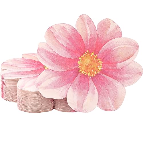 Qilery 100 Pcs Decorative Floral Paper Napkins Disposable Flower Shaped Cocktail Napkins for Bridal Baby Shower Wedding Birthday Summer Dinner Party Tableware Decor(Pink) - Image 1