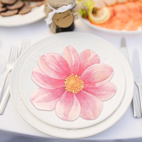 Qilery 100 Pcs Decorative Floral Paper Napkins Disposable Flower Shaped Cocktail Napkins for Bridal Baby Shower Wedding Birthday Summer Dinner Party Tableware Decor(Pink) - Image 5