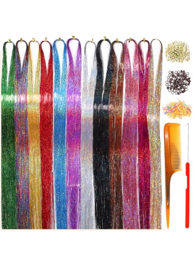 HandWig Hair Tinsel Tools KitFairy Hair Strands for Women12 Colors with Tools 47 InchesEasy Apply Hair Highlights for Party Festival Daily Use - Image 1