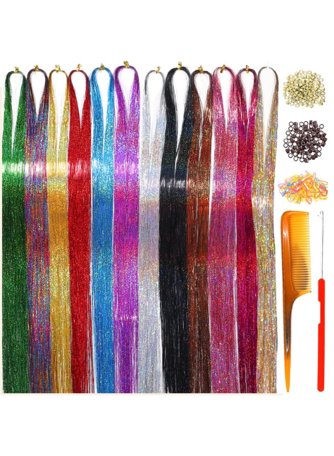 HandWig Hair Tinsel Tools KitFairy Hair Strands for Women12 Colors with Tools 47 InchesEasy Apply Hair Highlights for Party Festival Daily Use - Image 2