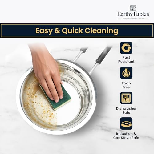 Earthy Fables Hammered Stainless Steel Frying Pan/Tawa/Tava – 0.67Kg, Food Safe, Toxin Free, Easy to Clean, Rust Resistant, Uses Less Oil & Gas, Stove & Induction Bottom, 20 cm, 1 L - Image 5