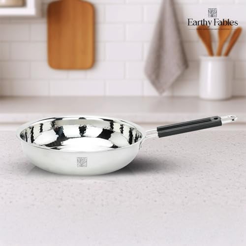 Earthy Fables Hammered Stainless Steel Frying Pan/Tawa/Tava – 0.67Kg, Food Safe, Toxin Free, Easy to Clean, Rust Resistant, Uses Less Oil & Gas, Stove & Induction Bottom, 20 cm, 1 L - Image 2