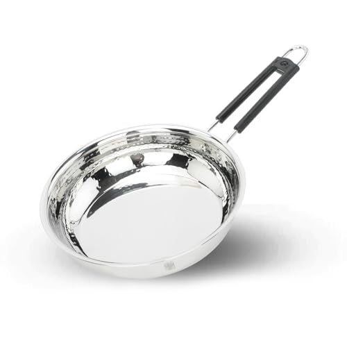 Earthy Fables Hammered Stainless Steel Frying Pan/Tawa/Tava – 0.67Kg, Food Safe, Toxin Free, Easy to Clean, Rust Resistant, Uses Less Oil & Gas, Stove & Induction Bottom, 20 cm, 1 L - Image 1