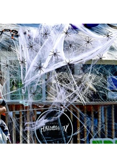 SYOSI Cobweb Decorations, Spider Webs Decor with 30 Extra Fake Spiders, Spooky Cabin Decor, 280g Spider Web Cotton, Super Stretch Cobwebs for Indoor and Outdoor Haunted House Decor  - Image 1