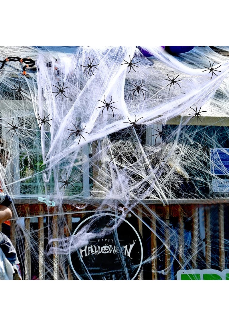 SYOSI Cobweb Decorations, Spider Webs Decor with 30 Extra Fake Spiders, Spooky Cabin Decor, 280g Spider Web Cotton, Super Stretch Cobwebs for Indoor and Outdoor Haunted House Decor  - Image 1
