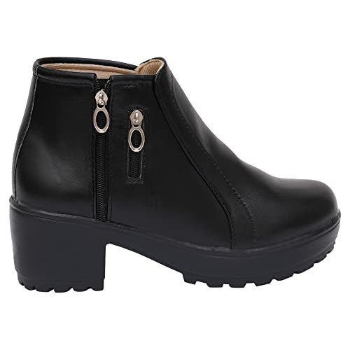 XE Looks 100% Vegan Leather Women's Black Ankle Boots | Zipper Closure with Block Heel | Comfortable & Durable Faux Leather Boots For Girls & Women - Image 5