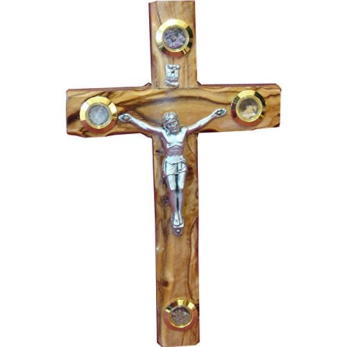 Zuluf 78 Olive Wood Wall Crucifix Catholic Cross with Metal Jesus Holy Land Samples Handmade Gift CRS043