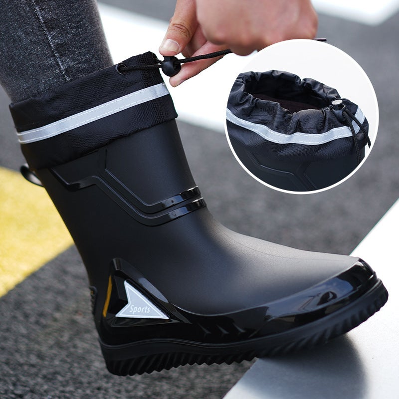 High-End Rain Boots Men'S Nipple Rain-Proof Waterproof Shoes Short Mid-Barrel Non-Slip Take-Out Riders Special Rain Boots Rubber Shoes For Men And Women - Image 5