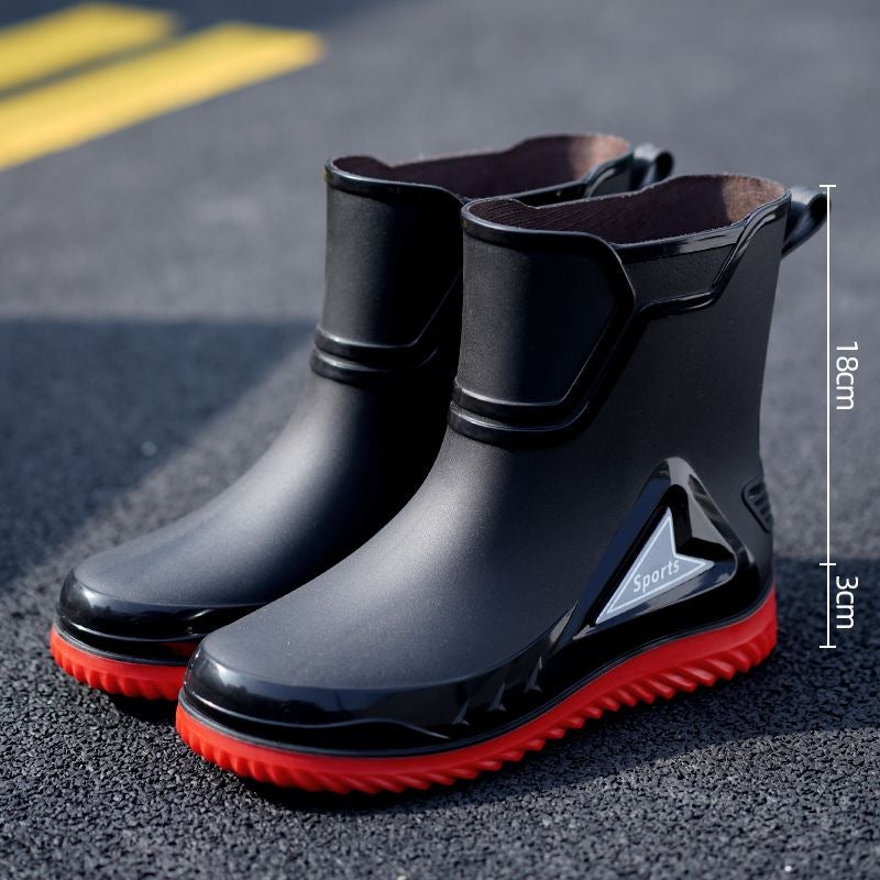 High-End Rain Boots Men'S Nipple Rain-Proof Waterproof Shoes Short Mid-Barrel Non-Slip Take-Out Riders Special Rain Boots Rubber Shoes For Men And Women - Image 1