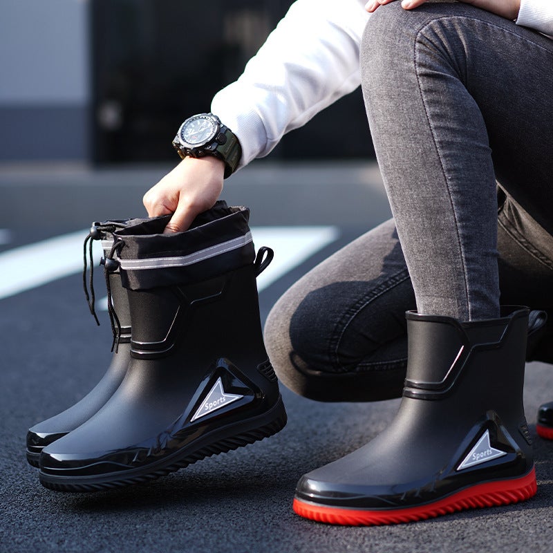 High-End Rain Boots Men'S Nipple Rain-Proof Waterproof Shoes Short Mid-Barrel Non-Slip Take-Out Riders Special Rain Boots Rubber Shoes For Men And Women - Image 3